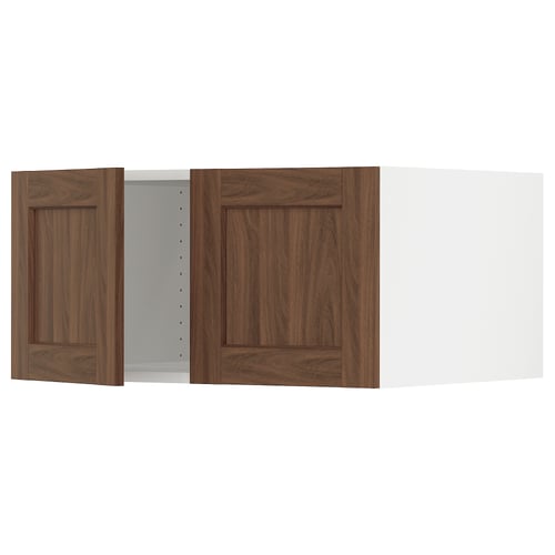 SEKTION kitchen cabinet with walnut finish, wooden doors, adjustable shelves, and hinge dampers.