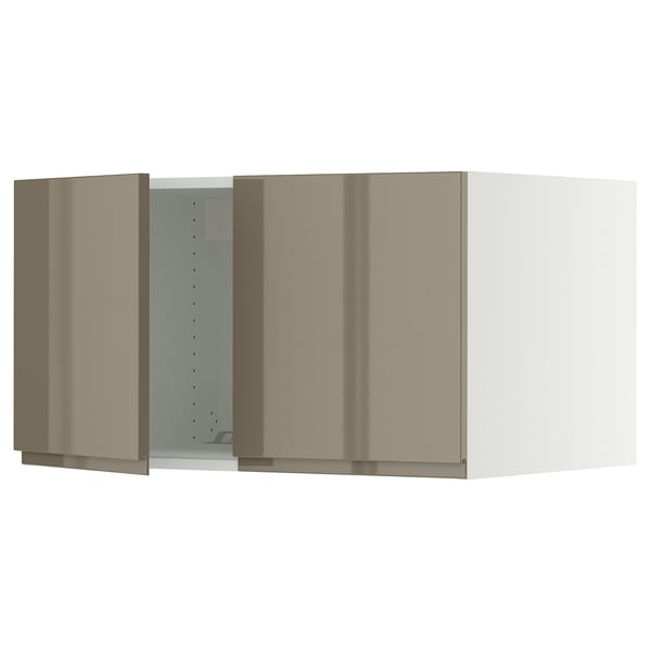 IKEA SEKTION cabinet, high gloss dark grey-brown, 3 doors, sleek modern design, sturdy frame.