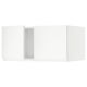 White SEKTION kitchen cabinet, modern minimalist design, matte finish, square shape, two open doors showing inside space.