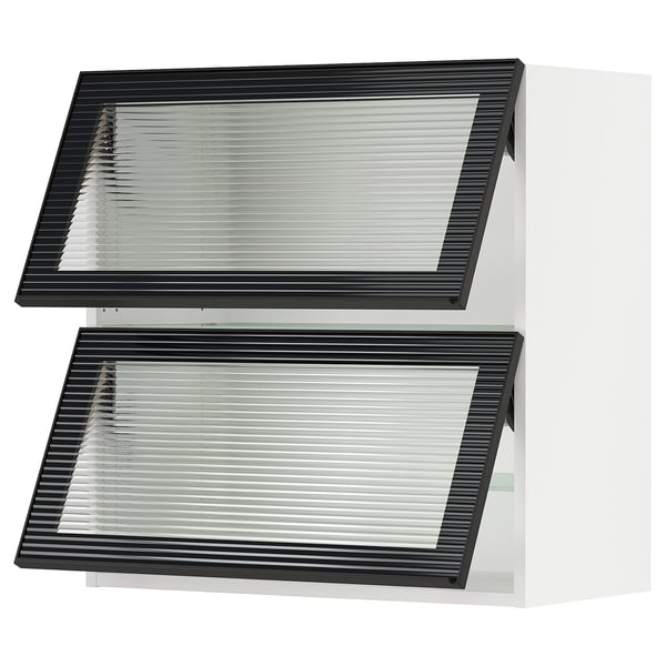 SEKTION black glass kitchen cabinet, sleek modern design, with two reeded glass doors.