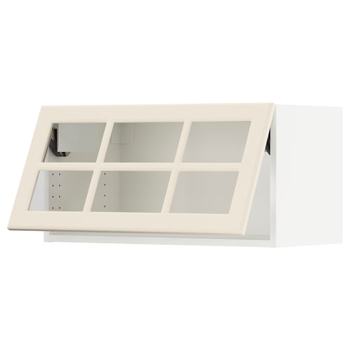 SEKTION kitchen cabinet with glass doors, off-white, sturdy frame, two open compartments, traditional design.