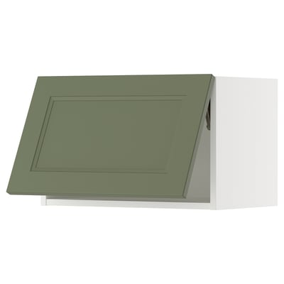 Green kitchen cabinet, modern rectangular design, with flat panel doors.