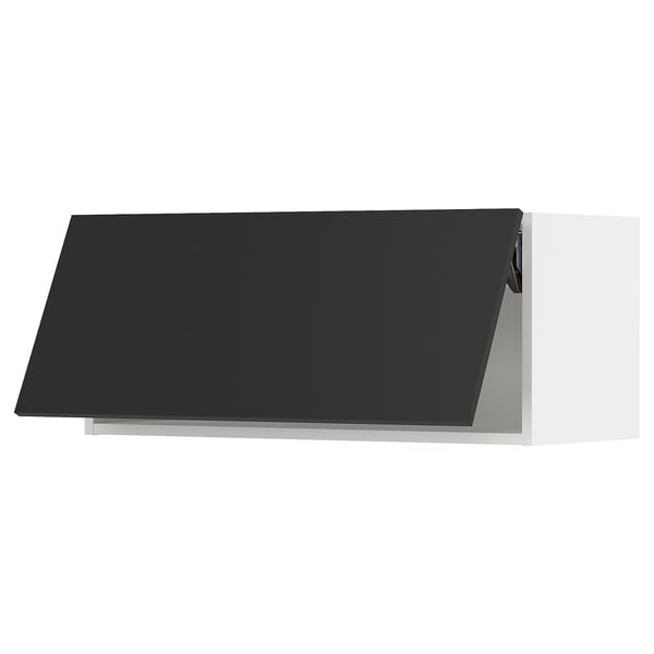 SEKTION kitchen cabinet in matte black with white interior, modern rectangular design.