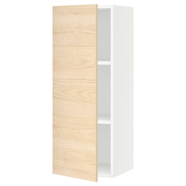 SEKTION kitchen cabinet: light wood, white frame, adjustable shelves, soft-closure hinge.