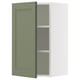 Green SEKTION cabinet door by IKEA, simple design with flat panel, in minimalist wall cabinet with glass shelves.