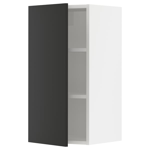 SEKTION modern kitchen cabinet, white & black, square shape, with shelves.