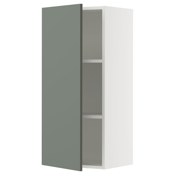 SEKTION kitchen cabinet in grey-green with adjustable shelves. Modern, white, rectangular.