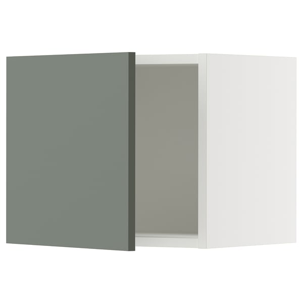 Grey-green SEKTION cabinet door by IKEA, minimalist design with smooth surface and integrated hinges.