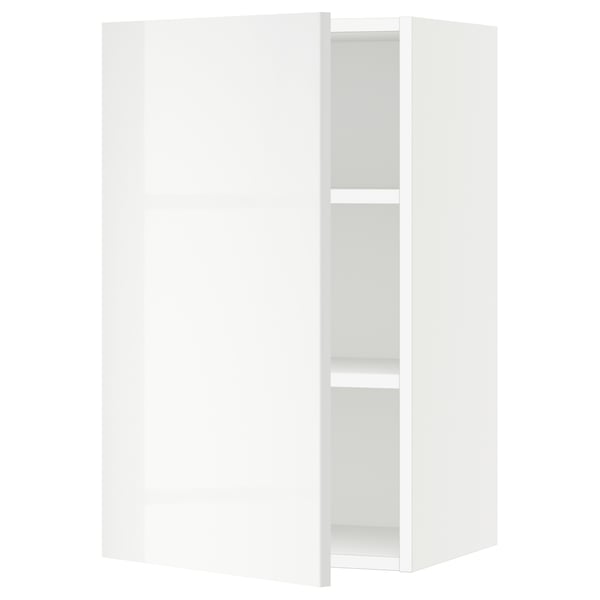 SEKTION white modern kitchen cabinet, glossy, rectangular, adjustable shelves.
