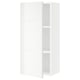 Displays a white, modern kitchen cabinet from the SEKTION series, featuring high-gloss doors and an adjustable shelf.