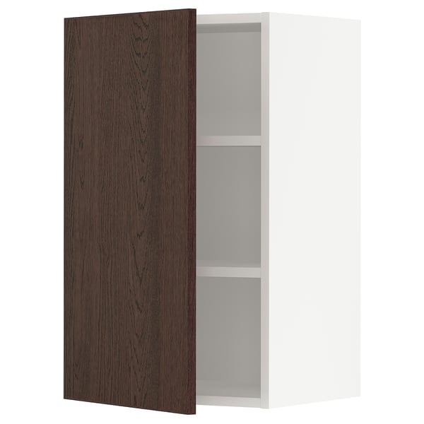 SEKTIONs dark brown oak cabinet, slim design, open right.