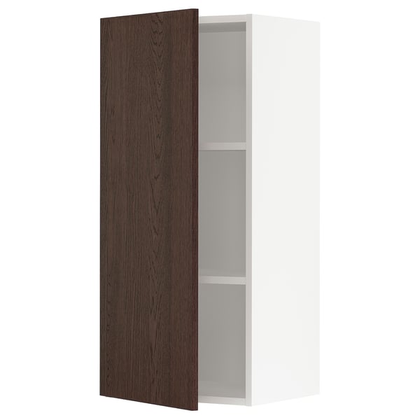 SEKTION kitchen cabinet, dark brown wood grain, white interior, single door, square.