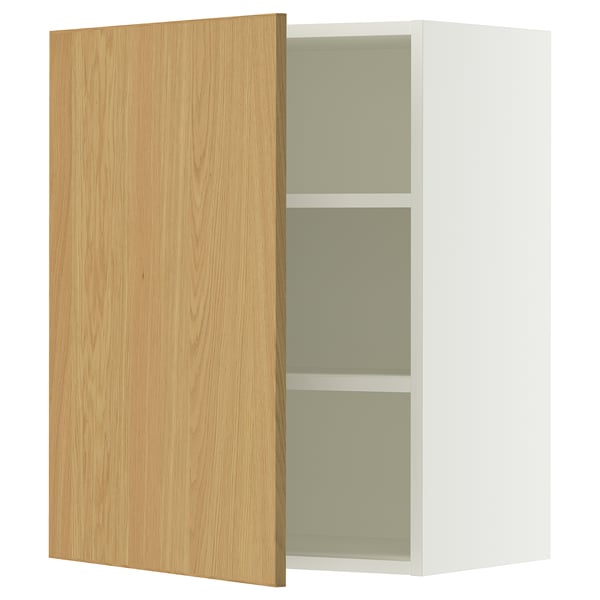 Salle cardboard box with white cabinet, light wood door, adjustable shelves. Simple, modern design for kitchen storage.