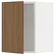 Brown wooden cabinet door attached to white cabinet, modern design.