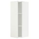 A white SEKTION kitchen cabinet with one open door, revealing two shelves.