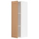 White kitchen cabinet with oak door opened.