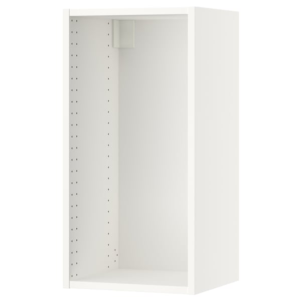 This is a white SEKTION kitchen wall cabinet, rectangular, with drilled holes for adjustable shelves and a sturdy, clean design.