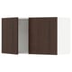 Dark brown wooden kitchen cabinet with one open door, showcasing storage space. Modern design with clean edges.
