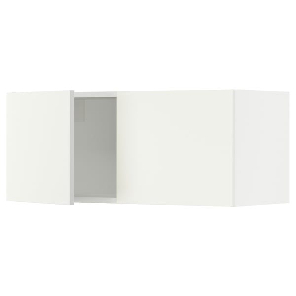 SEKTION kitchen cabinets in white with single glass door, modern minimalist design.