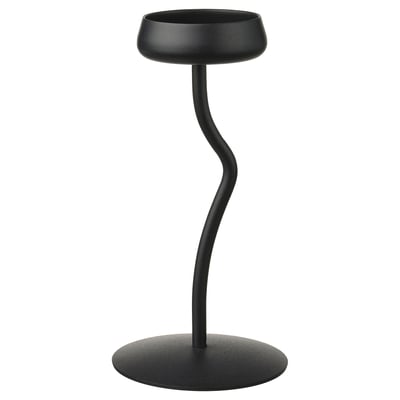 Black modern candlestick, inspired by flower stems, with sleek curved design and sturdy base. Part of the SILVERPÄRON series.