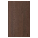 Dark wood-toned kitchen cabinet door with a modern look. Made of oak veneer with solid wood edge. Square shape, sleek and timeless design.