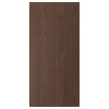 Dark wood-toned kitchen cabinet front with sleek, modern design, featuring oak veneer and solid wooden edge.