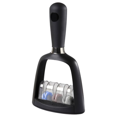 Black knife sharpener with 3 slots, textured grip, and abs plastic body.