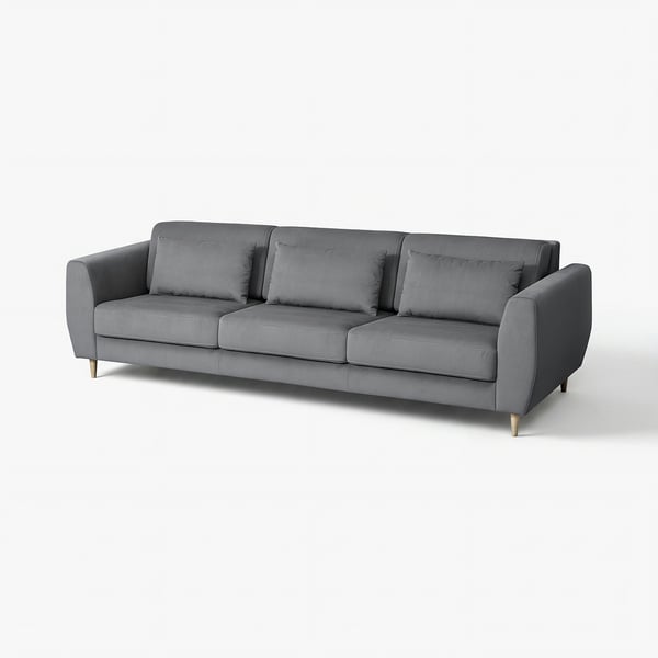 A modern grey SLATORP sofa with sleek lines, featuring cushioned seats and backrests, wooden legs, and a comfortable, minimalist design.
