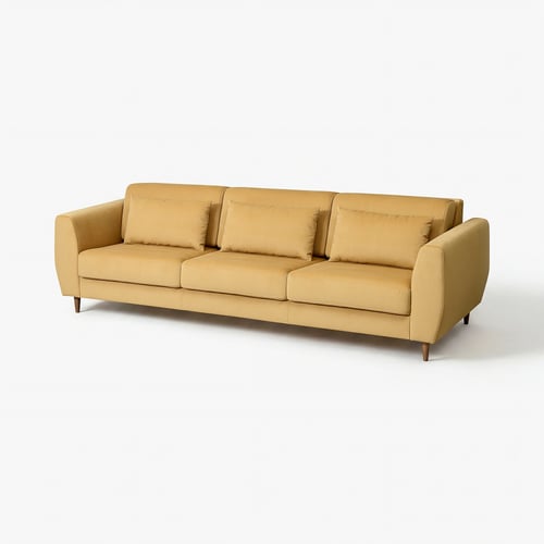SLATORP: tan modern sofa with high back, cushioned seats, and wooden legs.