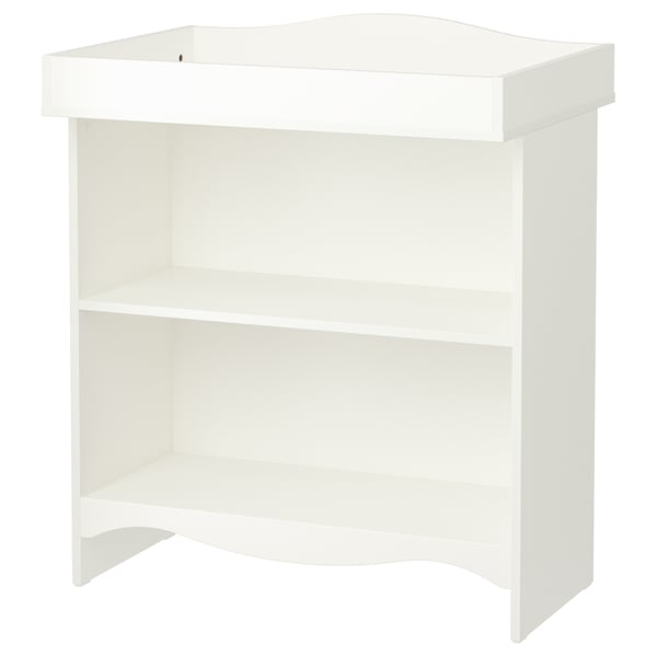 A white SMÅGÖRA baby changing table with shelves. Its a minimalist, rectangular design with smooth edges.