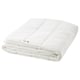 A neatly folded white SMÅSPORRE duvet, combining cotton and polyester for comfort.