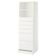 Depicts a SMÅSTAD white storage unit with adjustable feet, open shelves, and multiple drawers for practical storage.