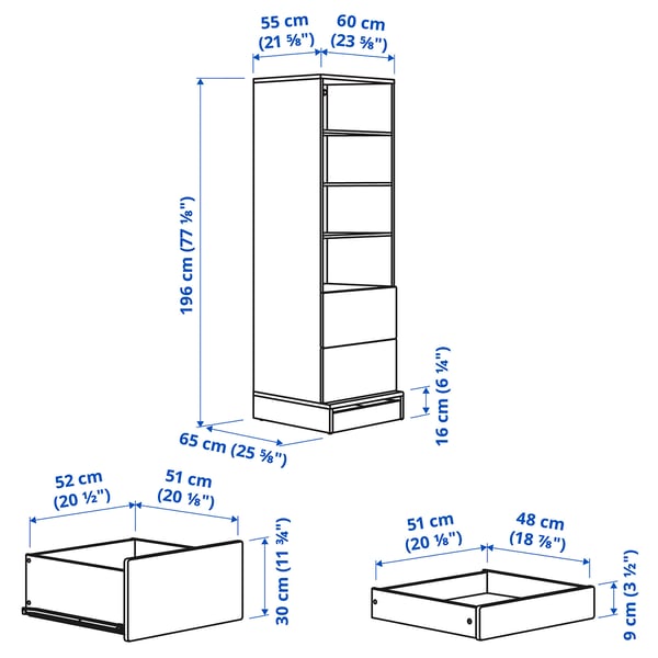 Illustration with measurements for the product: SMÅSTAD.