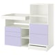 A white and lavender SMÅSTAD changing table and storage unit, featuring shelves and drawers, designed for a nursery.