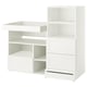 White SMÅSTAD baby changing table and storage unit, open shelves and drawers.