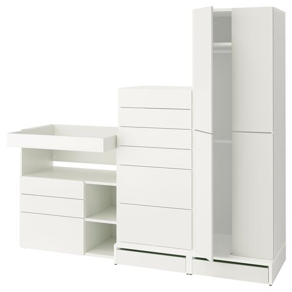 White SMÅSTAD baby changing unit with drawers and wardrobe for nursing station and closet.