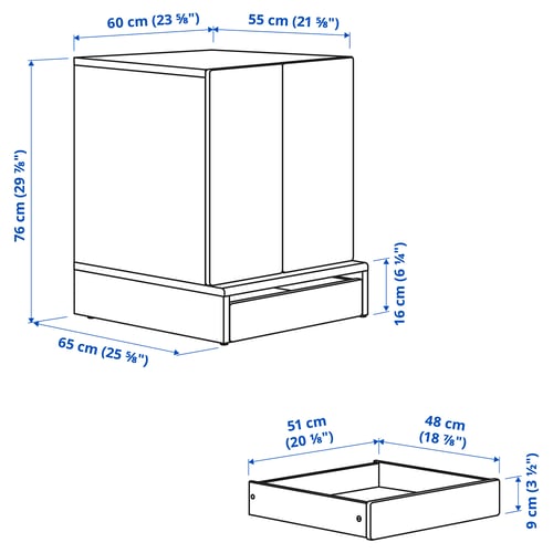 Illustration with measurements for the product: SMÅSTAD.