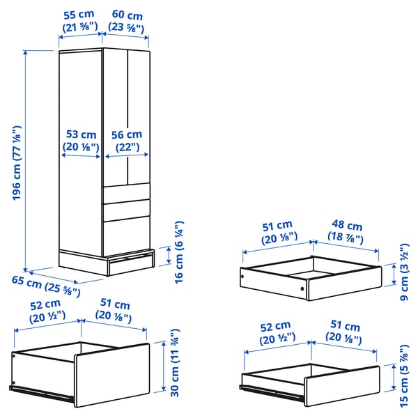 Illustration with measurements for the product: SMÅSTAD.