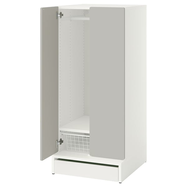 SMÅSTAD white kids wardrobe, open, adjustable shelves and hangers, soft-close doors.