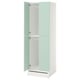 Kids white wardrobe with green glass doors and soft-close hinges.