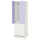 Displays a white and purple childrens wardrobe named SMÅSTAD. It drawers, adjustable shelves, and soft-closing doors.