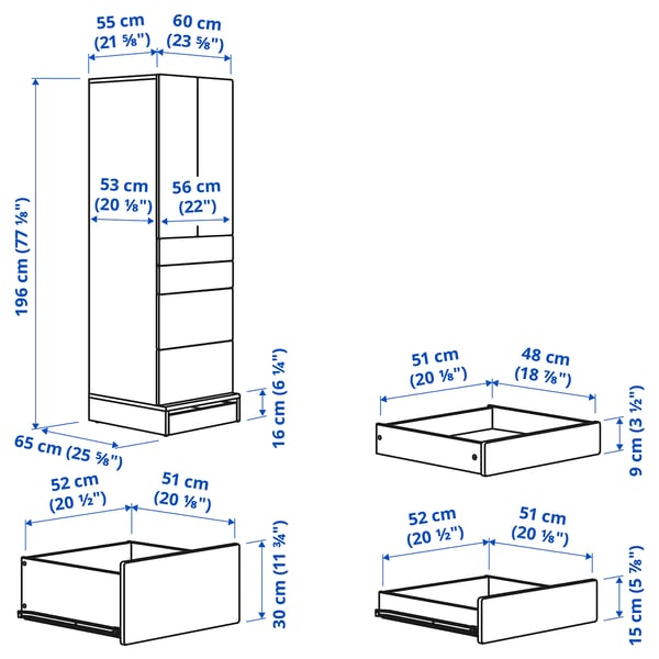 Illustration with measurements for the product: SMÅSTAD.