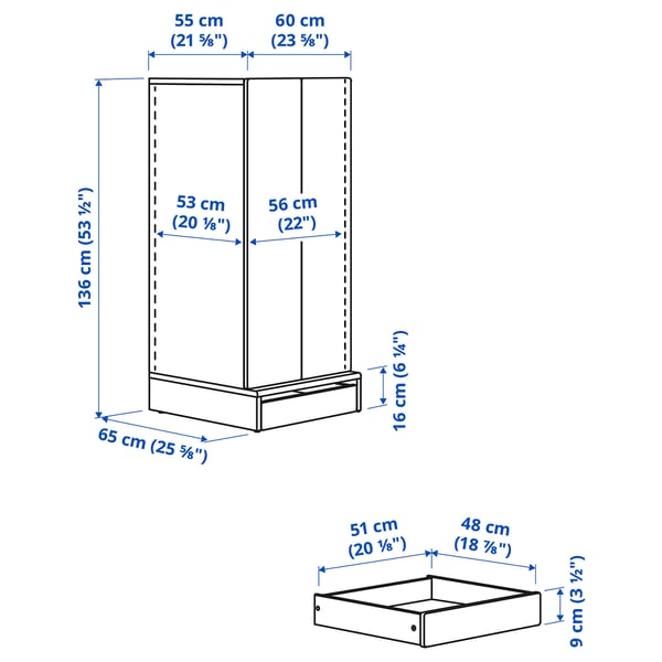 Illustration with measurements for the product: SMÅSTAD.