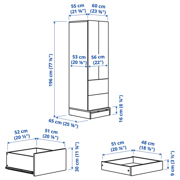 Illustration with measurements for the product: SMÅSTAD.