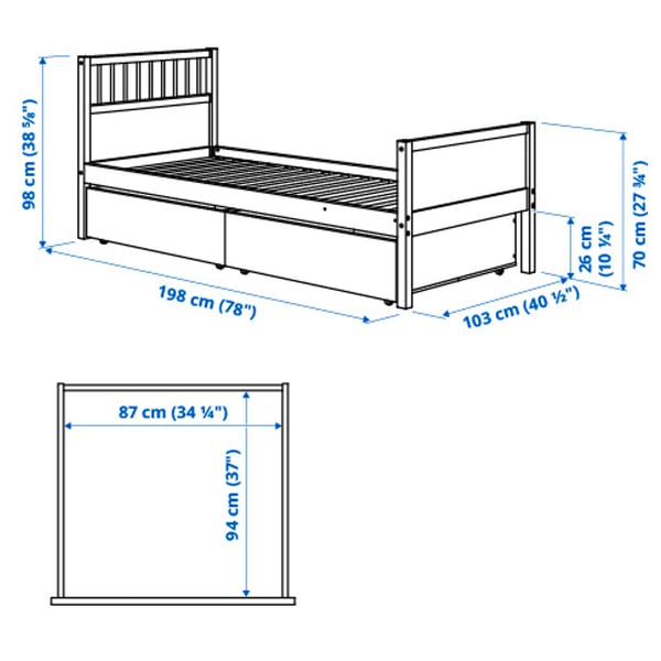 Illustration with measurements for the product: SMYGA.
