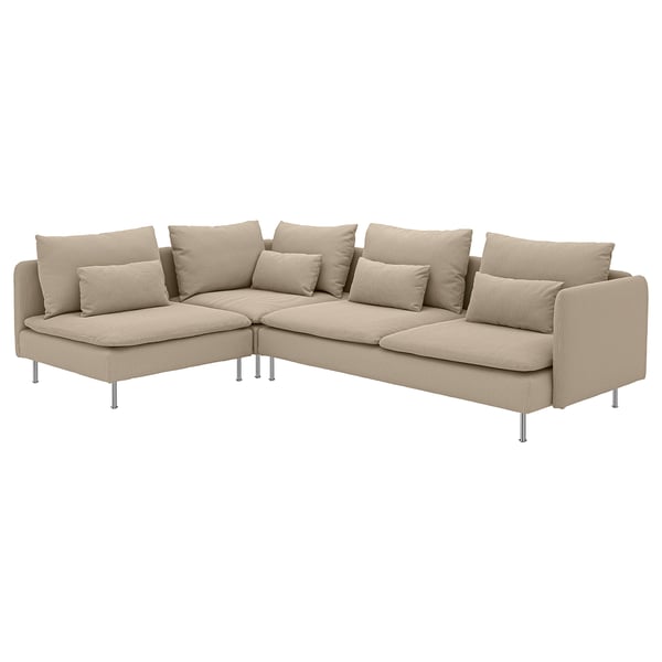 SÖDERHAMN beige corner sofa, fabric upholstery, deep seats, high legs.