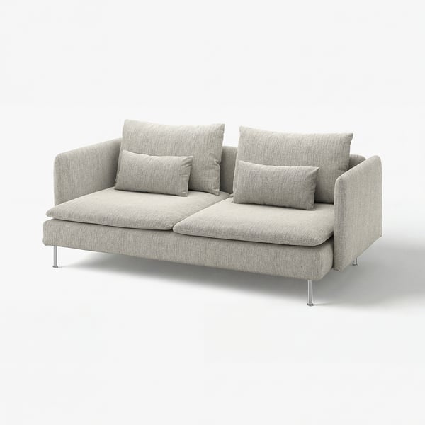 Modern grey SÖDERHAMN sofa with deep seats, light legs, and slim lines.