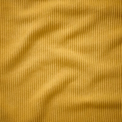 Close-up of a golden-yellow, textured fabric with fine, vertical stripes. Feels soft and high quality.
