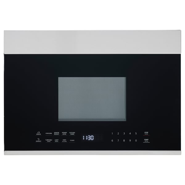 SOLNEBO microwave, sleek black, digital control, stainless top, built-in design.