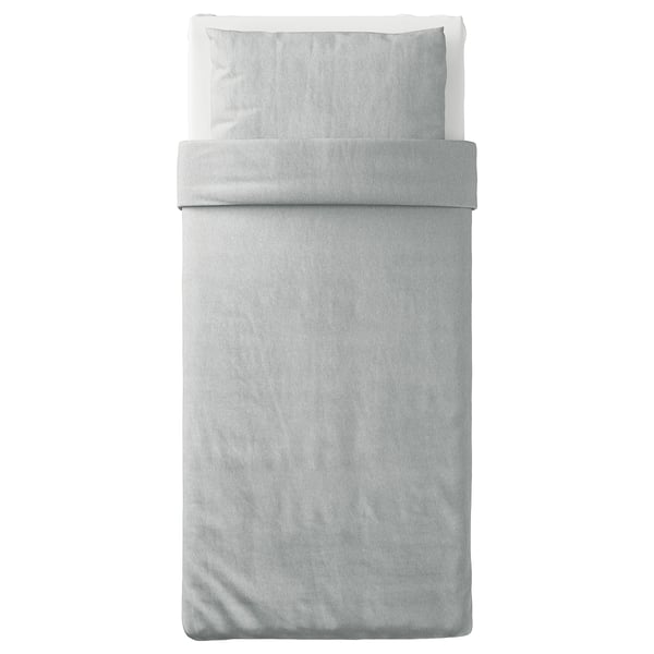 Grey duvet set, SPJUTVIAL, soft jersey-knit cotton, includes cover & pillowcase, minimalist design.
